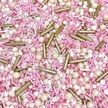 Manvscakes, pink sprinkles, valentines, cake sprinkles, gold sprinkles, cookies, chocolate, fondant, princess topping, ice cream, edible, dessert decoration (Rose)