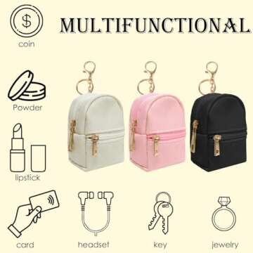 LYDZTION 3Pcs Mini Backpack Cute Cosmetic Bag for Women,PU Leather Makeup Bag Key Pocket Lipstick Ba...