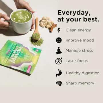 Pow Wonder Matcha | Organic Ceremonial Matcha w/Adaptogens, Mushrooms, Lion's Mane Mushroom and Ashwagandha (Lightly Sweetened | Up to 28 Servings)