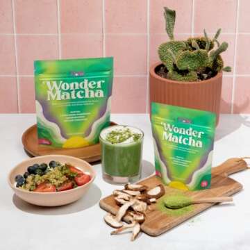 Pow Wonder Matcha | Organic Ceremonial Matcha w/Adaptogens, Mushrooms, Lion's Mane Mushroom and Ashwagandha (Lightly Sweetened | Up to 28 Servings)