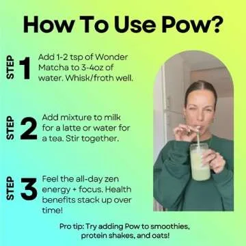 Pow Wonder Matcha | Organic Ceremonial Matcha w/Adaptogens, Mushrooms, Lion's Mane Mushroom and Ashwagandha (Lightly Sweetened | Up to 28 Servings)