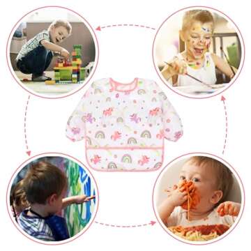 Accmor 4 Pack Long Sleeve Baby Bibs, Waterproof Sleeved Bib Smock for Baby Toddler 6-24 Months