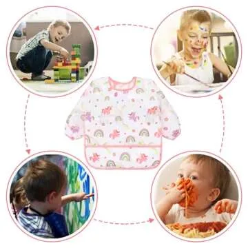 Accmor 4 Pack Long Sleeve Baby Bibs, Waterproof Sleeved Bib Smock for Baby Toddler 6-24 Months