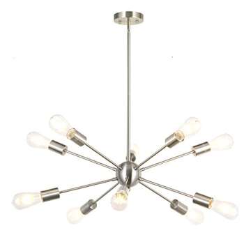 BONLICHT Sputnik Chandelier Lighting 10 Light Chandelier Modern Starburst Chandelier Mid Century Pendant Lighting Brushed Nickel Ceiling Light Fixture for Kitchen Dining Room Living Room Foyer
