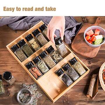 Sansnow 3-Tier Bamboo Drawer Spice Rack Wooden Kitchen Cabinet Spice Organizer Spice Jar Holder, Medicine/Health Care/Vitamin Bottles Storage Rack, 1 Pack