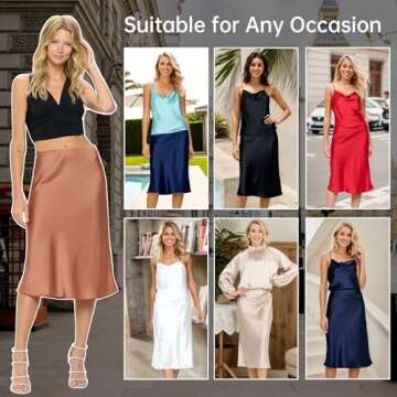 Women Solid High Waist Silky Casual Elastic Satin Midi Skirt - Made in USA(Medium,Hotpink)