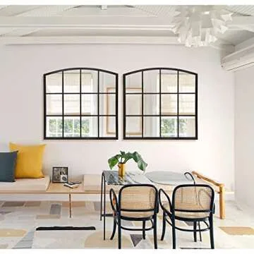 GIFTTROVE 36 Inch Arched Window Mirror, Matte Black Metal Frame Decorative Mirror, Grid Wall Mirror for Living Room, Bedroom, Entryway