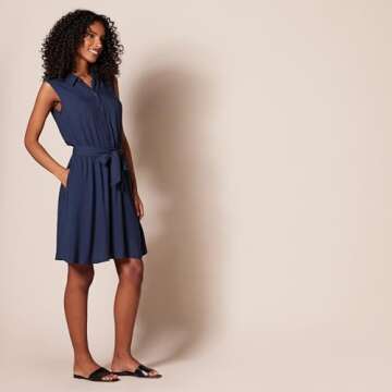 Amazon Essentials Women's Sleeveless Relaxed-Fit Woven Shirt Dress, Navy, Medium