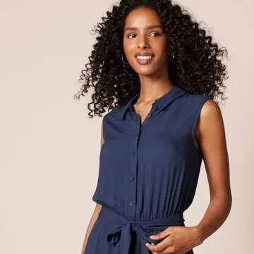 Chic Sleeveless Relaxed-Fit Shirt Dress in Navy