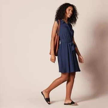 Chic Sleeveless Relaxed-Fit Shirt Dress in Navy