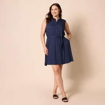 Chic Sleeveless Relaxed-Fit Shirt Dress in Navy