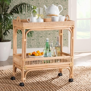 Stylish Bali & Pari Lombok Rattan Wine Cart, 2-Tier