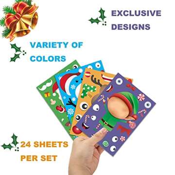 Happy Storm Christmas Stickers for Kids, 24 Sheets Make Your Own Santa Snowman Face Stickers Christm...