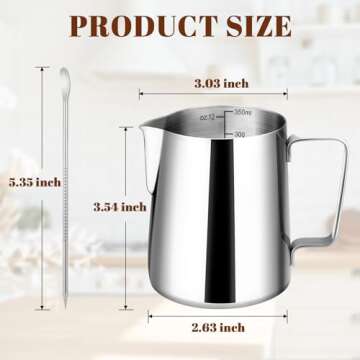 Amrules Milk Frothing Pitcher, 12oz Milk Frother Cup with Clear Scale, 304 Stainless Steel Cappuccin...