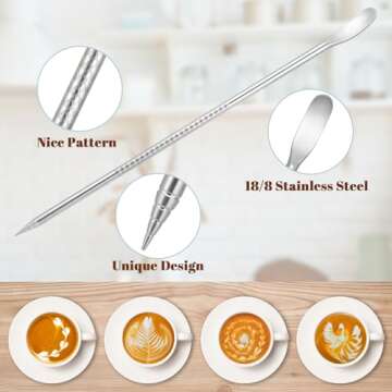 Amrules Milk Frothing Pitcher, 12oz Milk Frother Cup with Clear Scale, 304 Stainless Steel Cappuccino Espresso Machine Accessories for Barista Coffee Bar with Latte Art Pen, Silver