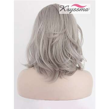 K'ryssma Ombre Gray Lace Front Wigs Dark Roots Short Bob Synthetic Wigs Silver Grey Short Wavy Synthetic Lace Wig for Women 12 inches