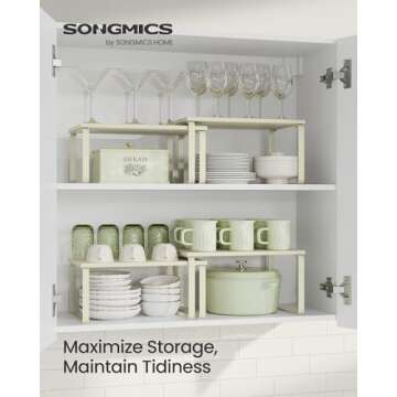 SONGMICS Cabinet Organizer Shelf, Set of 2 Kitchen Counter Shelves, Kitchen Storage, Spice Rack, Sta...