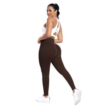 ATHVOTAR 3 Pack Butt Lifting Workout Leggings Women High Waist Seamless Scrunch Butt Booty Gym Leggings Black/Gray/Brown L