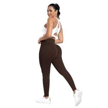 ATHVOTAR 3 Pack Butt Lifting Workout Leggings Women High Waist Seamless Scrunch Butt Booty Gym Leggings Black/Gray/Brown L
