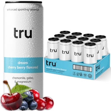 Tru Dream Seltzer, Calming Drinks with Magnesium, GABA, and Chamomile, Tart Cherry Fruit Juice Flavo...