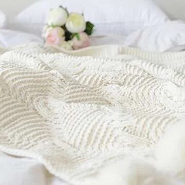 ZHIMIAN Beige Pompoms Fringe Throw Blanket 51"X63"