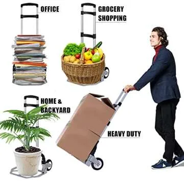 Folding Hand Truck Portable Foldable Dolly Cart Aluminum Luggage Cart Trolley Cart Black MAX Load 180 lbs, with Black Bungee Cord, Telescoping Handle,Solid Aluminium Wheel suspensions, Double Bearings