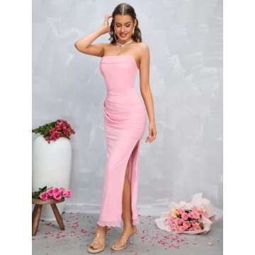 XinFSh Women's Strapless Bodycon Ruched Dresses Vintage Open Back Boned Corset Wedding Guest Dress