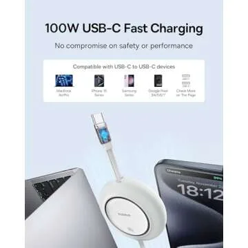 Baseus USB C Cable, PD 100W 6.6ft Retractable USB C to USB C Fast Charging Cable, 7-Stage Length Pre...