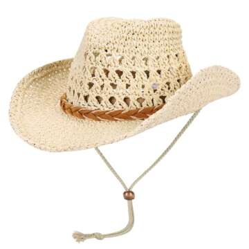 Classic Western Style Cowboy Straw Hat Summer Wide Brim Straw Beach Sun Hat