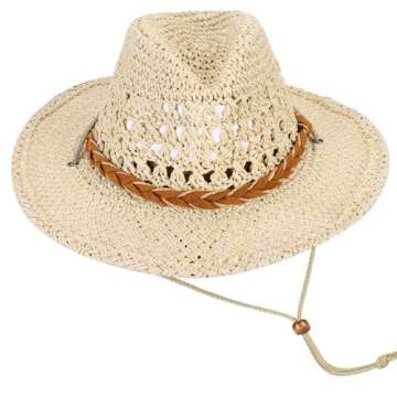 Classic Western Style Cowboy Straw Hat Summer Wide Brim Straw Beach Sun Hat