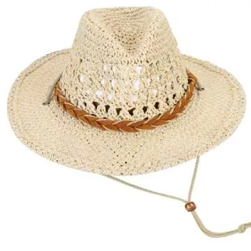 Classic Western Style Cowboy Straw Hat Summer Wide Brim Straw Beach Sun Hat