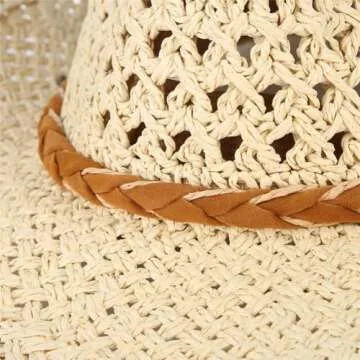 Classic Western Style Cowboy Straw Hat Summer Wide Brim Straw Beach Sun Hat