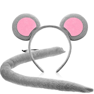 WILLBOND Large Mouse Ears Adult Headband and Tail for Halloween Cosplay Costume Party Decoration