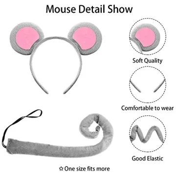 WILLBOND Large Mouse Ears Headband and Tail for All Ages