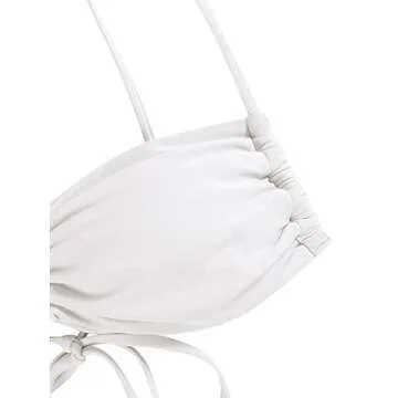 ZAFUL Bikini Sets Women 2 Piece Swimsuits Spaghetti Strap Brazilian Bikini Ruched Swimsuit Bathing Suit White Small