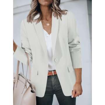 Cicy Bell Womens Casual Blazers Open Front Long Sleeve Work Office Suit Jackets Blazer White