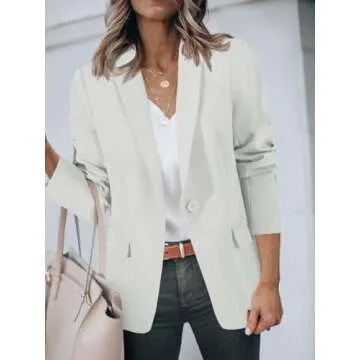 Cicy Bell Womens Casual Blazers Open Front Long Sleeve Work Office Suit Jackets Blazer White
