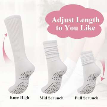 Grip Pilates Socks for Women, Yoga Slouch Socks with Grip for Barre Workout Hospital Long Scrunch Sl...