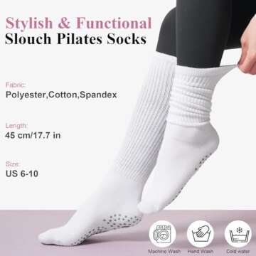 Grip Pilates Socks for Women, Yoga Slouch Socks with Grip for Barre Workout Hospital Long Scrunch Slipper Socks