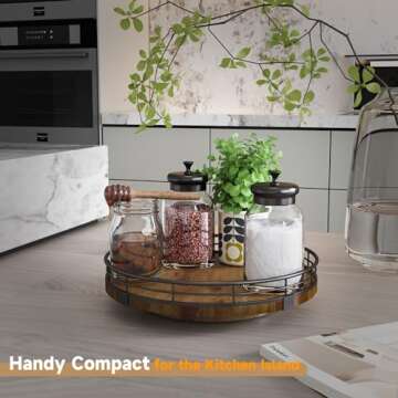 Farmhouse Oak 9" Lazy Susan Turntable Organizer for Cabinet, Round Wooden Lazy Susan Organization an...