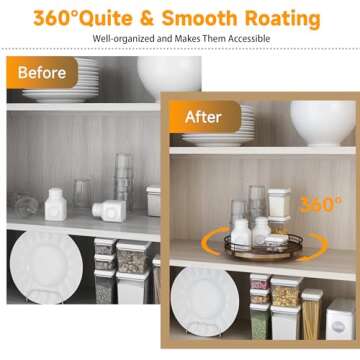 Farmhouse Oak 9" Lazy Susan Turntable Organizer for Cabinet, Round Wooden Lazy Susan Organization and Storage for Dining Table, Pantry, Kitchen, Countertop, Cupboard,Home Decor, Walnut Wood