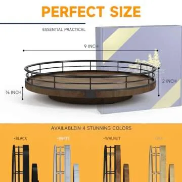 Farmhouse Oak 9" Lazy Susan Turntable Organizer for Cabinet, Round Wooden Lazy Susan Organization and Storage for Dining Table, Pantry, Kitchen, Countertop, Cupboard,Home Decor, Walnut Wood