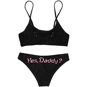 IDOPIP Women Sexy Lingerie Set Come Here Daddy Bra with Panty Set Anime Cosplay Underwear Sleepwear 2PCS Bikini Bathing Suit