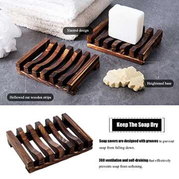 3 Pcs Natural Wooden Soap Dish Holder for Shower, Self Draining Soap Tray for Bathroom, Extend Soaps Life and Keep Dry