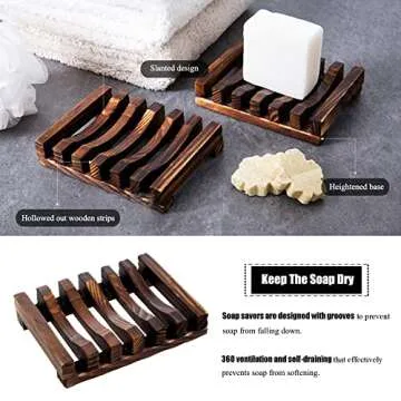 3 Pcs Natural Wooden Soap Dish Holder for Shower, Self Draining Soap Tray for Bathroom, Extend Soaps Life and Keep Dry