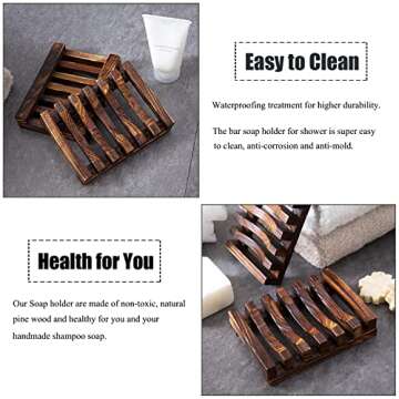 3 Pcs Natural Wooden Soap Dish Holder for Shower, Self Draining Soap Tray for Bathroom, Extend Soaps Life and Keep Dry