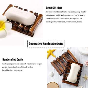 3 Pcs Natural Wooden Soap Dish Holder for Shower, Self Draining Soap Tray for Bathroom, Extend Soaps Life and Keep Dry