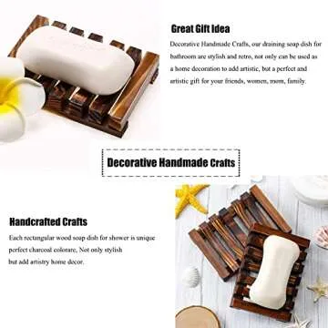 3 Pcs Natural Wooden Soap Dish Holder for Shower, Self Draining Soap Tray for Bathroom, Extend Soaps Life and Keep Dry