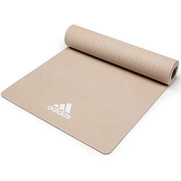 adidas Yoga Mat Thick 8mm - EVA Foam Non Slip Exercise Workout Mats for Men and Women - Ideal for Home Gym Fitness, Yoga, Pilates Studio - Lightweight, Rollable, Foldable (69" L x 24" W) - Vapor Grey