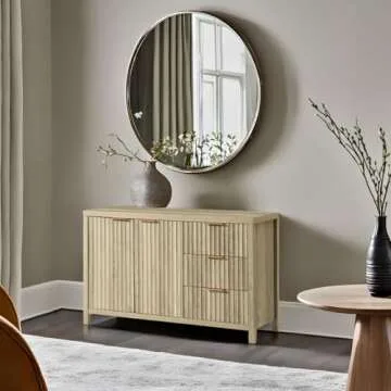 OAKHAM HOME Oxford Fluted Buffet Cabinet with Storage Accent Sideboard Modern Credenza with Doors, D...